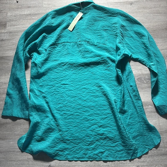 NWT Redwood Court teal blue split neck tunic bamboo silk Top Size L - Picture 6 of 8